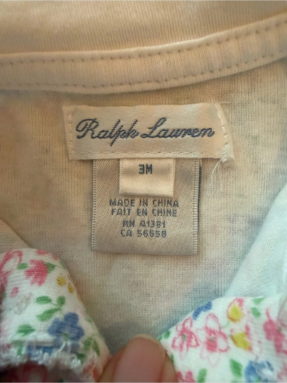 Ralph Lauren Baby Floral Collared Pink & Blue Long-Sleeve One-Piece